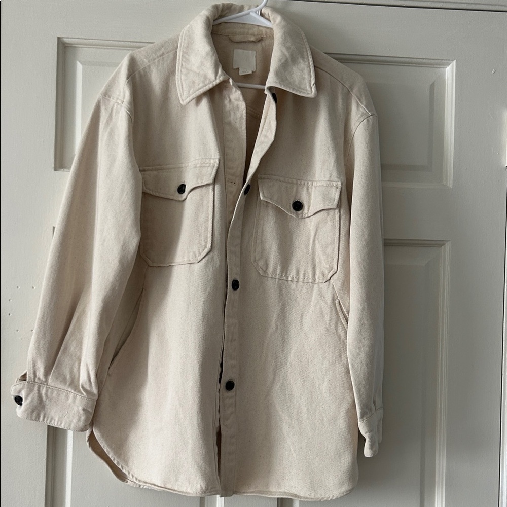 H&M Beige Oversized Denim Jacket